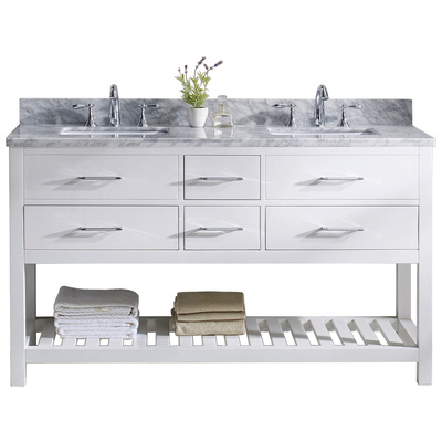 Virtu Bathroom Vanities, Double Sink Vanities, white, With Top and Sink, Light, Transitional, Solid wood frame construction, Freestanding, Bathroom Vanity Set, 840166159378, MD-2260-WMSQ-WH-001-NM