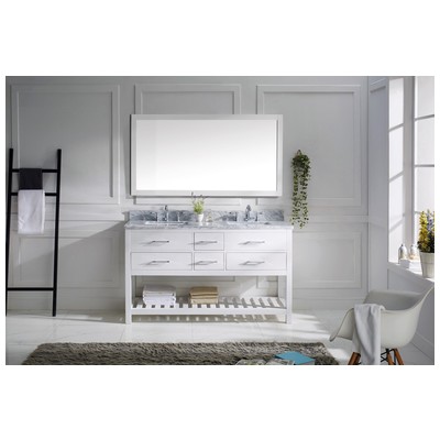 Virtu Bathroom Vanities, Double Sink Vanities, 50-70, Transitional, white, Light, Transitional, Italian Carrara White Marble, Solid wood frame construction, Freestanding, Bathroom Vanity Set, 840166104712, MD-2260-WMSQ-WH-010