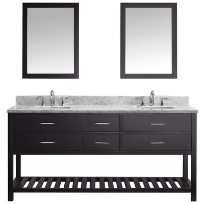 Virtu Bathroom Vanities, Double Sink Vanities, 70-90, Transitional, Dark Brown, Dark, Transitional, Italian Carrara White Marble, Solid wood frame construction, Freestanding, Bathroom Vanity Set, 816729019601, MD-2272-WMSQ-ES