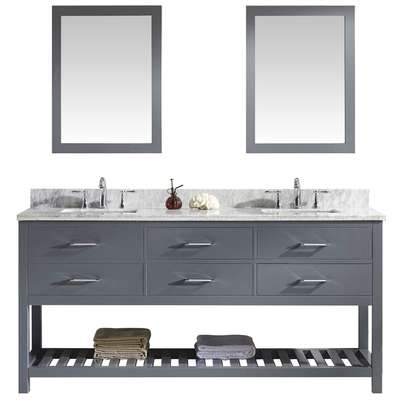 Virtu Bathroom Vanities, Double Sink Vanities, 70-90, Transitional, Gray, Complete Vanity Sets, Medium, Transitional, Italian Carrara White Marble, Solid wood frame construction, Freestanding, Bathroom Vanity Set, 840166110447, MD-2272-WMSQ-GR-001