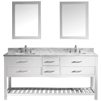 Virtu Bathroom Vanities, Double Sink Vanities, 70-90, Transitional, white, Light, Transitional, Italian Carrara White Marble, Solid wood frame construction, Freestanding, Bathroom Vanity Set, 816729019618, MD-2272-WMSQ-WH