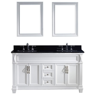 Virtu Bathroom Vanities, Double Sink Vanities, 50-70, Transitional, white, Complete Vanity Sets, Light, Transitional, Black Galaxy Granite, Solid wood frame construction, Freestanding, Bathroom Vanity Set, 840166138700, MD-2660-BGSQ-WH-002
