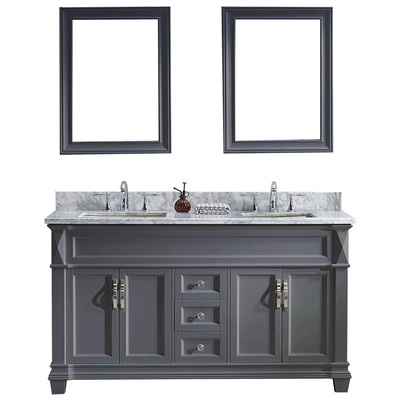 Virtu Bathroom Vanities, Double Sink Vanities, Gray, Complete Vanity Sets, Medium, Transitional, Solid wood frame construction, Freestanding, Bathroom Vanity Set, 840166157237, MD-2660-WMSQ-GR-001