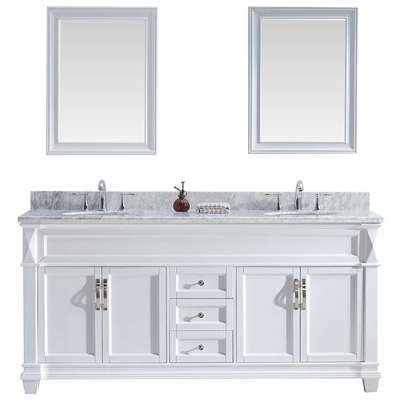 Virtu Bathroom Vanities, Double Sink Vanities, 70-90, Transitional, white, Complete Vanity Sets, Light, Transitional, Italian Carrara White Marble, Solid wood frame construction, Freestanding, Bathroom Vanity Set, 840166123188, MD-2672-WMRO-WH-001