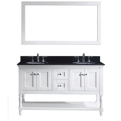 Virtu Bathroom Vanities, Double Sink Vanities, 50-70, Transitional, white, Light, Transitional, Black Galaxy Granite, Solid wood frame construction, Freestanding, Bathroom Vanity Set, 840166127490, MD-3160-BGRO-WH