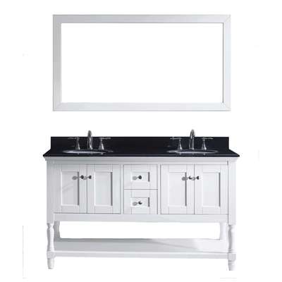 Virtu Bathroom Vanities, Double Sink Vanities, 50-70, Transitional, white, Complete Vanity Sets, Light, Transitional, Black Galaxy Granite, Solid wood frame construction, Freestanding, Bathroom Vanity Set, 840166127513, MD-3160-BGRO-WH-002