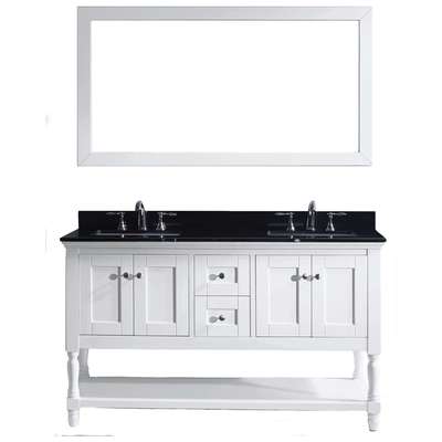 Virtu Bathroom Vanities, Double Sink Vanities, 50-70, Transitional, white, Complete Vanity Sets, Light, Transitional, Black Galaxy Granite, Solid wood frame construction, Freestanding, Bathroom Vanity Set, 840166127599, MD-3160-BGSQ-WH-001