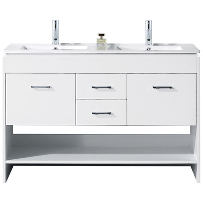 Virtu Bathroom Vanities, Double Sink Vanities, white, With Top and Sink, Light, Modern, Solid wood frame construction, Freestanding, Bathroom Vanity Set, 840166150955, MD-423-THNB-WH-NM