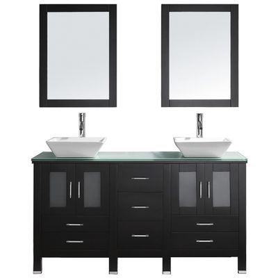 Virtu Bathroom Vanities, Double Sink Vanities, 50-70, Modern, Dark Brown, Complete Vanity Sets, Dark, Modern, Aqua Tempered Glass, Solid wood frame construction, Freestanding, Bathroom Vanity Set, 816729010943, MD-4305-G-ES
