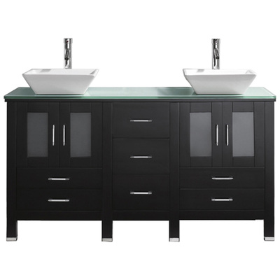 Virtu Bathroom Vanities, Double Sink Vanities, Glass, Dark Brown, With Top and Sink, Dark, Modern, Solid wood frame construction, Freestanding, Bathroom Vanity Set, 840166149706, MD-4305-G-ES-NM