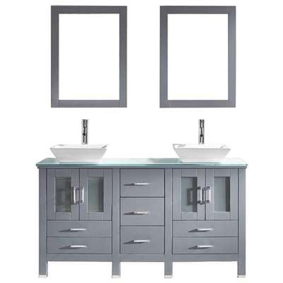 Virtu Bathroom Vanities, Double Sink Vanities, 50-70, Modern, Gray, Complete Vanity Sets, Medium, Modern, Aqua Tempered Glass, Solid wood frame construction, Freestanding, Bathroom Vanity Set, 840166126813, MD-4305-G-GR-001