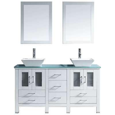 Virtu Bathroom Vanities, Double Sink Vanities, 50-70, Modern, white, Complete Vanity Sets, Light, Modern, Aqua Tempered Glass, Solid wood frame construction, Freestanding, Bathroom Vanity Set, 840166124604, MD-4305-G-WH-001