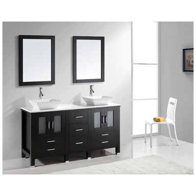 Virtu Bathroom Vanities, Double Sink Vanities, 50-70, Modern, Dark Brown, Complete Vanity Sets, Dark, Modern, White Engineered Stone, Solid wood frame construction, Freestanding, Bathroom Vanity Set, 840166107966, MD-4305-S-ES-001