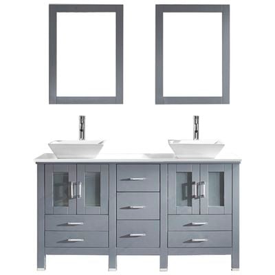 Virtu Bathroom Vanities, Double Sink Vanities, 50-70, Modern, Gray, Complete Vanity Sets, Medium, Modern, White Engineered Stone, Solid wood frame construction, Freestanding, Bathroom Vanity Set, 840166126820, MD-4305-S-GR
