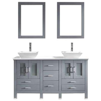 Virtu Bathroom Vanities, Double Sink Vanities, 50-70, Modern, Gray, Complete Vanity Sets, Medium, Modern, White Engineered Stone, Solid wood frame construction, Freestanding, Bathroom Vanity Set, 840166126837, MD-4305-S-GR-001