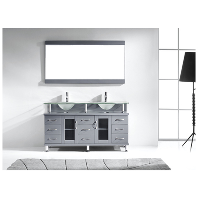Virtu Bathroom Vanities, Double Sink Vanities, 50-70, Modern, Gray, Complete Vanity Sets, Medium, Modern, Frosted Tempered Glass, Solid wood frame construction, Freestanding, Bathroom Vanity Set, 840166126851, MD-61-FG-GR-001