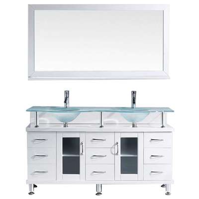 Virtu Bathroom Vanities, Double Sink Vanities, 50-70, Modern, white, Complete Vanity Sets, Light, Modern, Frosted Tempered Glass, Solid wood frame construction, Freestanding, Bathroom Vanity Set, 840166107928, MD-61-FG-WH-001