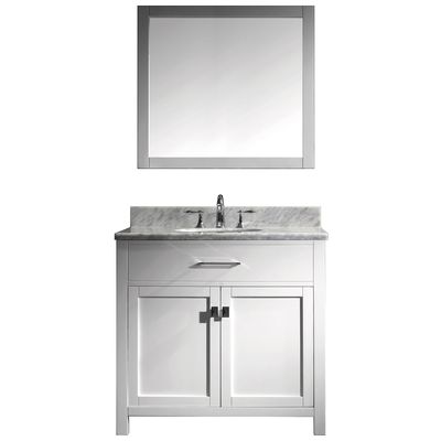 Virtu Bathroom Vanities, Single Sink Vanities, 30-40, Transitional, white, Light, Transitional, Italian Carrara White Marble, Solid wood frame construction, Freestanding, Bathroom Vanity Set, 816729012497, MS-2036-WMRO-WH