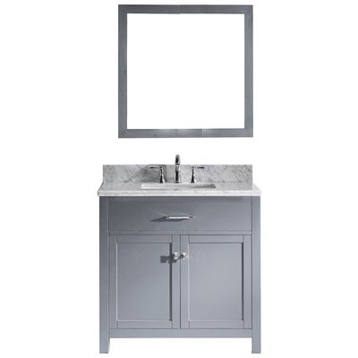 Virtu Bathroom Vanities, Single Sink Vanities, 30-40, Transitional, Gray, Medium, Transitional, Italian Carrara White Marble, Solid wood frame construction, Freestanding, Bathroom Vanity Set, 840166105276, MS-2036-WMSQ-GR