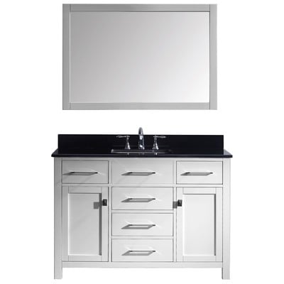 Virtu Bathroom Vanities, Single Sink Vanities, 40-50, Transitional, white, Complete Vanity Sets, Light, Transitional, Black Galaxy Granite, Solid wood frame construction, Freestanding, Bathroom Vanity Set, 840166139172, MS-2048-BGSQ-WH-001