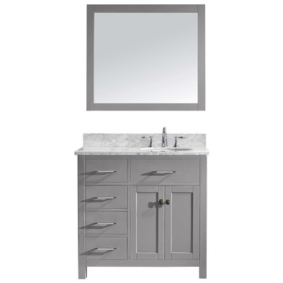 Virtu Bathroom Vanities, Single Sink Vanities, 30-40, Transitional, Gray, Light, Transitional, Solid wood frame construction, Freestanding, Bathroom Vanity Set, 840166153291, MS-2136L-WMRO-CG-001