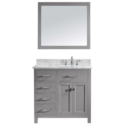 Virtu Bathroom Vanities, Single Sink Vanities, 30-40, Transitional, Gray, Light, Transitional, Solid wood frame construction, Freestanding, Bathroom Vanity Set, 840166153338, MS-2136L-WMSQ-CG-001