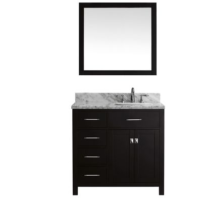 Virtu Bathroom Vanities, Single Sink Vanities, 30-40, Transitional, Dark Brown, Dark, Transitional, Italian Carrara White Marble, Solid wood frame construction, Freestanding, Bathroom Vanity Set, 816729017614, MS-2136L-WMSQ-ES