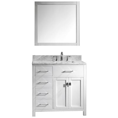 Virtu Bathroom Vanities, Single Sink Vanities, 30-40, Transitional, white, Light, Transitional, Italian Carrara White Marble, Solid wood frame construction, Freestanding, Bathroom Vanity Set, 816729017621, MS-2136L-WMSQ-WH