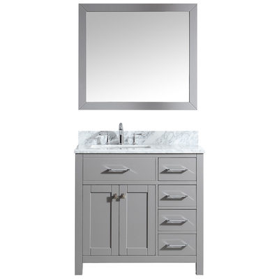 Virtu Bathroom Vanities, Single Sink Vanities, 30-40, Transitional, Gray, Complete Vanity Sets, Light, Transitional, Solid wood frame construction, Freestanding, Bathroom Vanity Set, 840166153406, MS-2136R-WMSQ-CG
