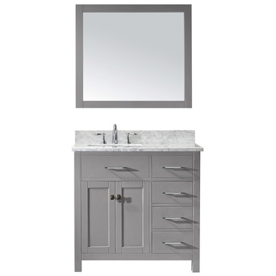 Virtu Bathroom Vanities, Single Sink Vanities, 30-40, Transitional, Gray, Light, Transitional, Solid wood frame construction, Freestanding, Bathroom Vanity Set, 840166153413, MS-2136R-WMSQ-CG-001