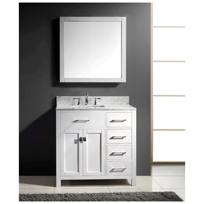 Virtu Bathroom Vanities, Single Sink Vanities, 30-40, Transitional, white, Complete Vanity Sets, Light, Transitional, Italian Carrara White Marble, Solid wood frame construction, Freestanding, Bathroom Vanity Set, 840166110997, MS-2136R-WMSQ-WH-001