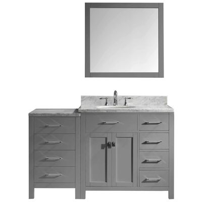 Virtu Bathroom Vanities, Single Sink Vanities, 50-70, Transitional, Gray, Medium, Transitional, Italian Carrara White Marble, Solid wood frame construction, Freestanding, Bathroom Vanity Set, 840166105368, MS-2157R-WMRO-GR