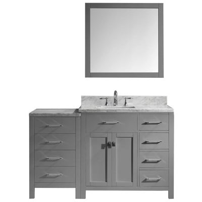 Virtu Bathroom Vanities, Single Sink Vanities, 50-70, Transitional, Gray, Complete Vanity Sets, Medium, Transitional, Italian Carrara White Marble, Solid wood frame construction, Freestanding, Bathroom Vanity Set, 840166114599, MS-2157R-WMSQ-GR-002
