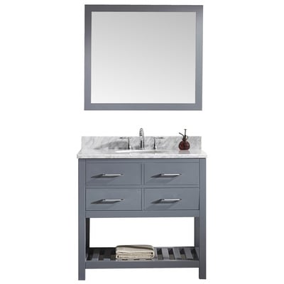Virtu Bathroom Vanities, Single Sink Vanities, Gray, Complete Vanity Sets, Medium, Transitional, Solid wood frame construction, Freestanding, Bathroom Vanity Set, 840166114681, MS-2236-WMRO-GR-002