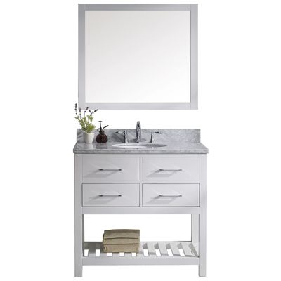 Virtu Bathroom Vanities, Single Sink Vanities, 30-40, Transitional, white, Light, Transitional, Italian Carrara White Marble, Solid wood frame construction, Freestanding, Bathroom Vanity Set, 840166104651, MS-2236-WMRO-WH