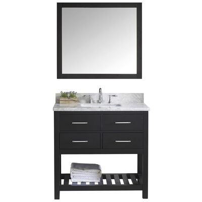 Virtu Bathroom Vanities, Single Sink Vanities, 30-40, Transitional, Dark Brown, Dark, Transitional, Italian Carrara White Marble, Solid wood frame construction, Freestanding, Bathroom Vanity Set, 840166104668, MS-2236-WMSQ-ES