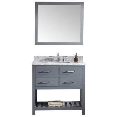Virtu Bathroom Vanities, Single Sink Vanities, Gray, Complete Vanity Sets, Medium, Transitional, Solid wood frame construction, Freestanding, Bathroom Vanity Set, 840166111345, MS-2236-WMSQ-GR-001