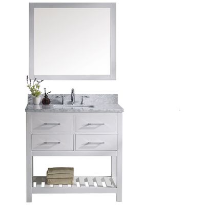 Virtu Bathroom Vanities, Single Sink Vanities, 30-40, Transitional, white, Light, Transitional, Italian Carrara White Marble, Solid wood frame construction, Freestanding, Bathroom Vanity Set, 840166104675, MS-2236-WMSQ-WH
