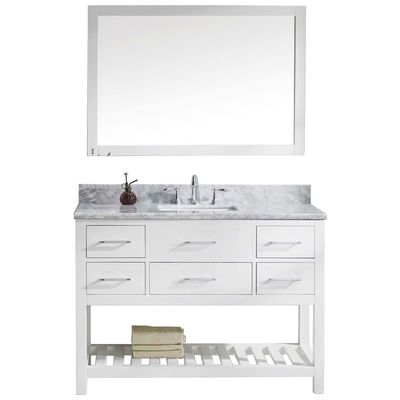 Virtu Bathroom Vanities, Single Sink Vanities, 40-50, Transitional, white, Light, Transitional, Italian Carrara White Marble, Solid wood frame construction, Freestanding, Bathroom Vanity Set, 816729019694, MS-2248-WMSQ-WH