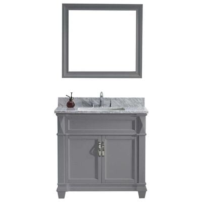 Virtu Bathroom Vanities, Single Sink Vanities, 30-40, Transitional, Gray, Medium, Transitional, Italian Carrara White Marble, Solid wood frame construction, Freestanding, Bathroom Vanity Set, 840166126448, MS-2636-WMSQ-GR