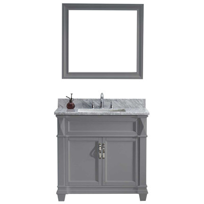 Virtu Bathroom Vanities, Single Sink Vanities, 30-40, Transitional, Gray, Complete Vanity Sets, Medium, Transitional, Italian Carrara White Marble, Solid wood frame construction, Freestanding, Bathroom Vanity Set, 840166126462, MS-2636-WMSQ-GR-002