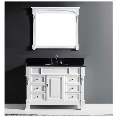 Virtu Bathroom Vanities, Single Sink Vanities, 40-50, Transitional, white, Complete Vanity Sets, Light, Transitional, Black Galaxy Granite, Solid wood frame construction, Freestanding, Bathroom Vanity Set, 840166140741, MS-2948-BGSQ-WH