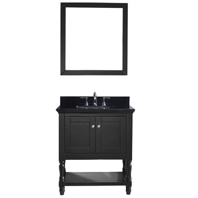 Virtu Bathroom Vanities, Single Sink Vanities, 30-40, Transitional, Dark Brown, Dark, Transitional, Black Galaxy Granite, Solid wood frame construction, Freestanding, Bathroom Vanity Set, 840166128961, MS-3132-BGSQ-ES
