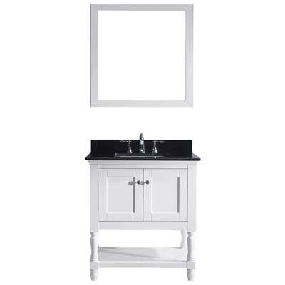 Virtu Bathroom Vanities, Single Sink Vanities, 30-40, Transitional, white, Complete Vanity Sets, Light, Transitional, Black Galaxy Granite, Solid wood frame construction, Freestanding, Bathroom Vanity Set, 840166129036, MS-3132-BGSQ-WH-001