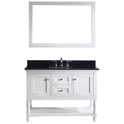 Virtu Bathroom Vanities, Single Sink Vanities, 40-50, Transitional, white, Light, Transitional, Black Galaxy Granite, Solid wood frame construction, Freestanding, Bathroom Vanity Set, 840166130469, MS-3148-BGSQ-WH