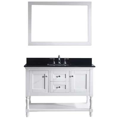 Virtu Bathroom Vanities, Single Sink Vanities, 40-50, Transitional, white, Complete Vanity Sets, Light, Transitional, Black Galaxy Granite, Solid wood frame construction, Freestanding, Bathroom Vanity Set, 840166130476, MS-3148-BGSQ-WH-001
