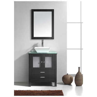 Virtu Bathroom Vanities, Single Sink Vanities, Glass, Dark Brown, Complete Vanity Sets, Dark, Modern, Solid wood frame construction, Freestanding, Bathroom Vanity Set, 840166107454, MS-4428-G-ES-001