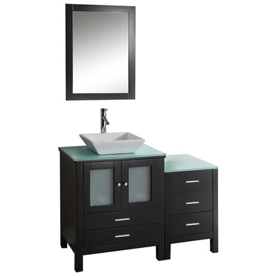 Virtu Bathroom Vanities, Single Sink Vanities, Glass, Dark Brown, Complete Vanity Sets, Dark, Modern, Solid wood frame construction, Freestanding, Bathroom Vanity Set, 816729011650, MS-4446-G-ES