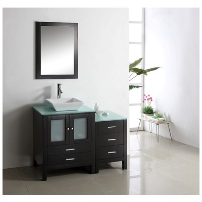 Virtu Bathroom Vanities, Single Sink Vanities, Glass, Dark Brown, Complete Vanity Sets, Dark, Modern, Solid wood frame construction, Freestanding, Bathroom Vanity Set, 840166107614, MS-4446-G-ES-001