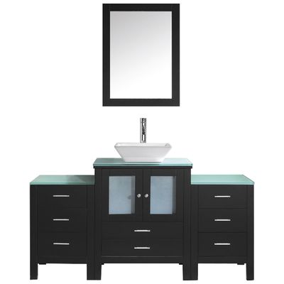 Virtu Bathroom Vanities, Single Sink Vanities, Glass, Dark Brown, Complete Vanity Sets, Dark, Modern, Solid wood frame construction, Freestanding, Bathroom Vanity Set, 816729011674, MS-4463-G-ES
